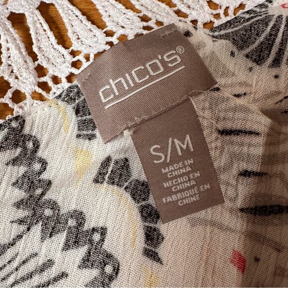 Chico’s Women's Sz S/M Bold Ruana Open Front Kimono Geometric Lace Lightweight - Picture 3 of 5